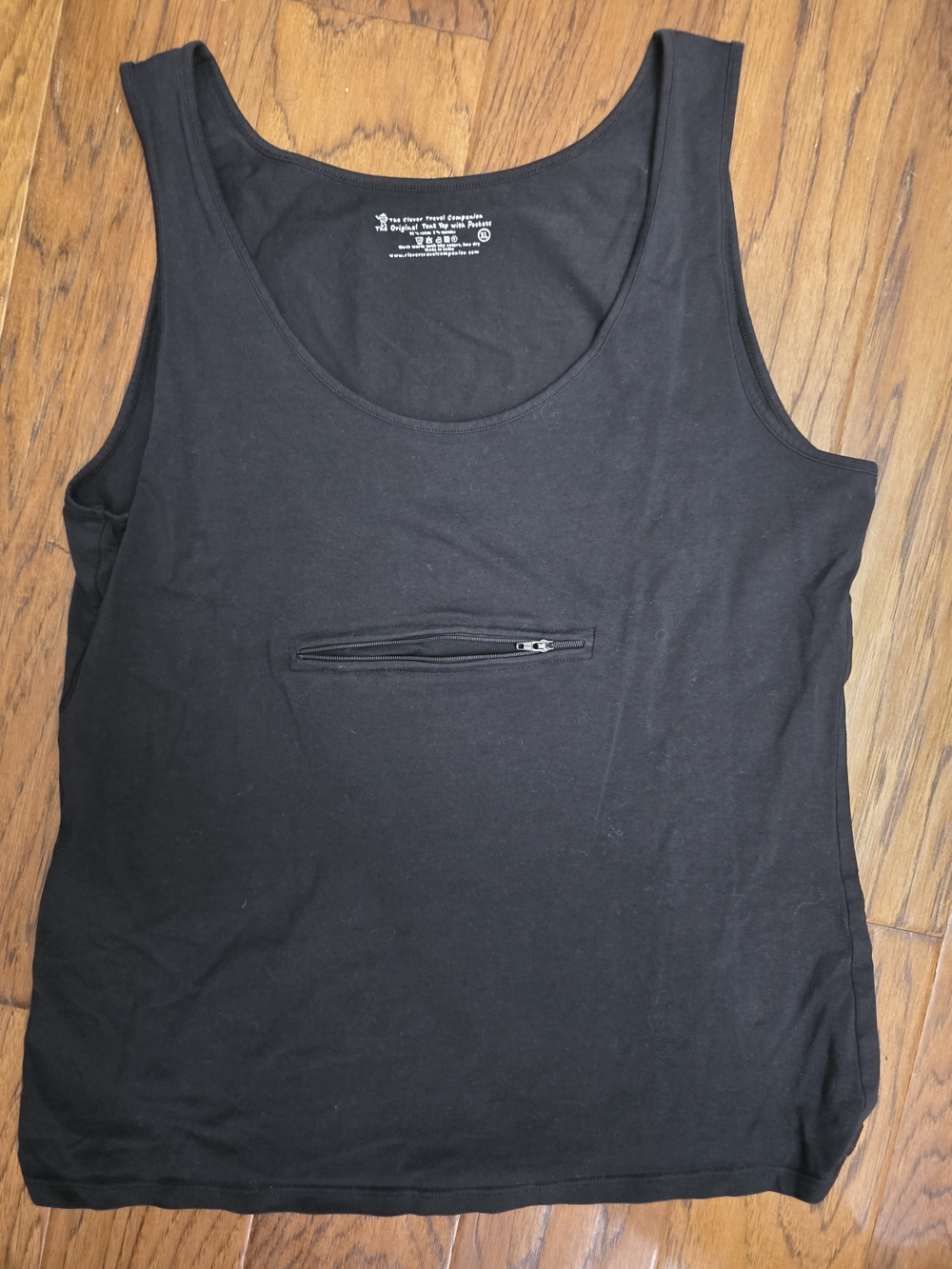 The Clever Travel Companion Black Women’s Tank Top with Front Zip Pocket